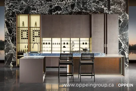 Modern Wood Veneer Luxury Ktchen Cabinet Design PLCC23026