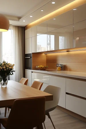 wood and white kitchen cabinet